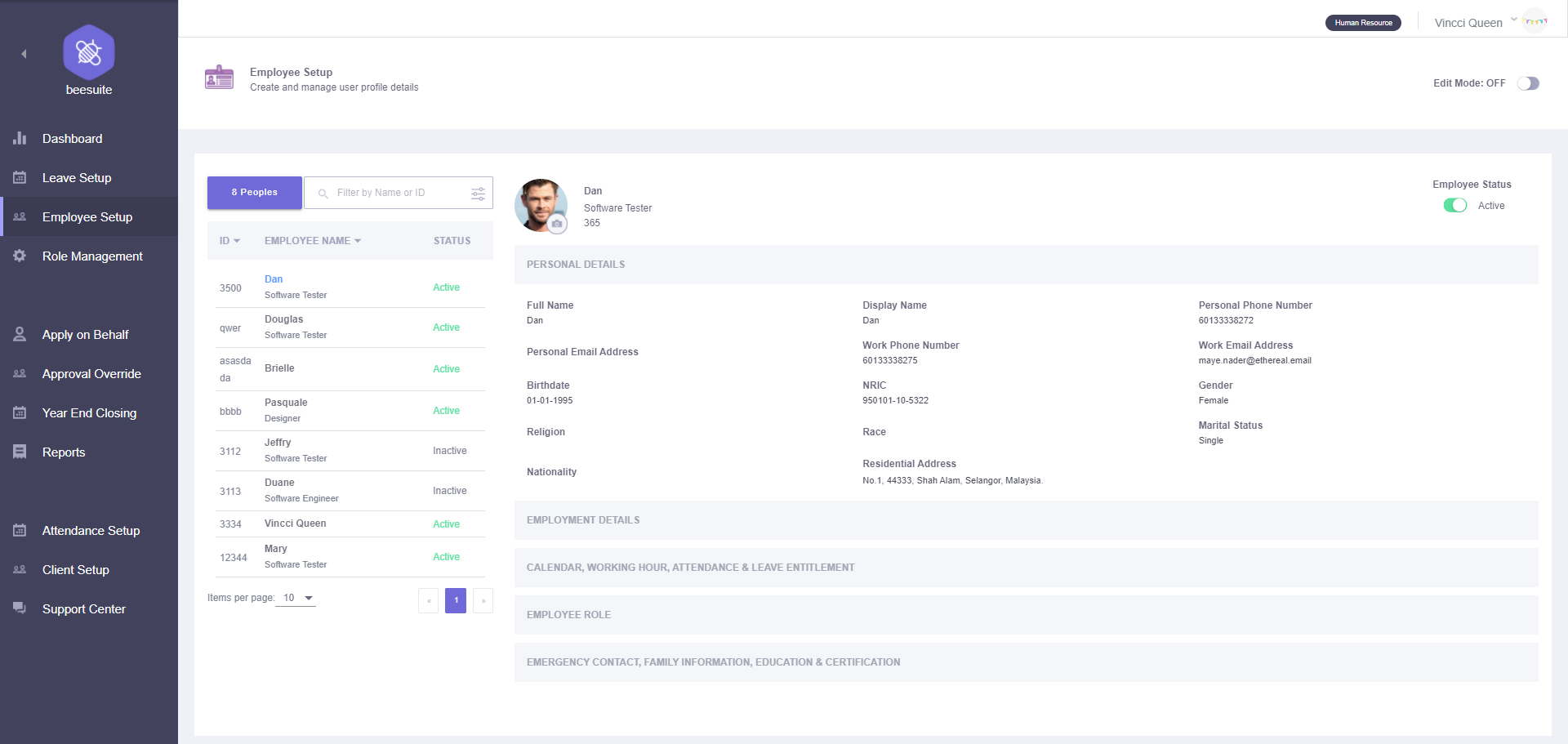 Employee setup overview