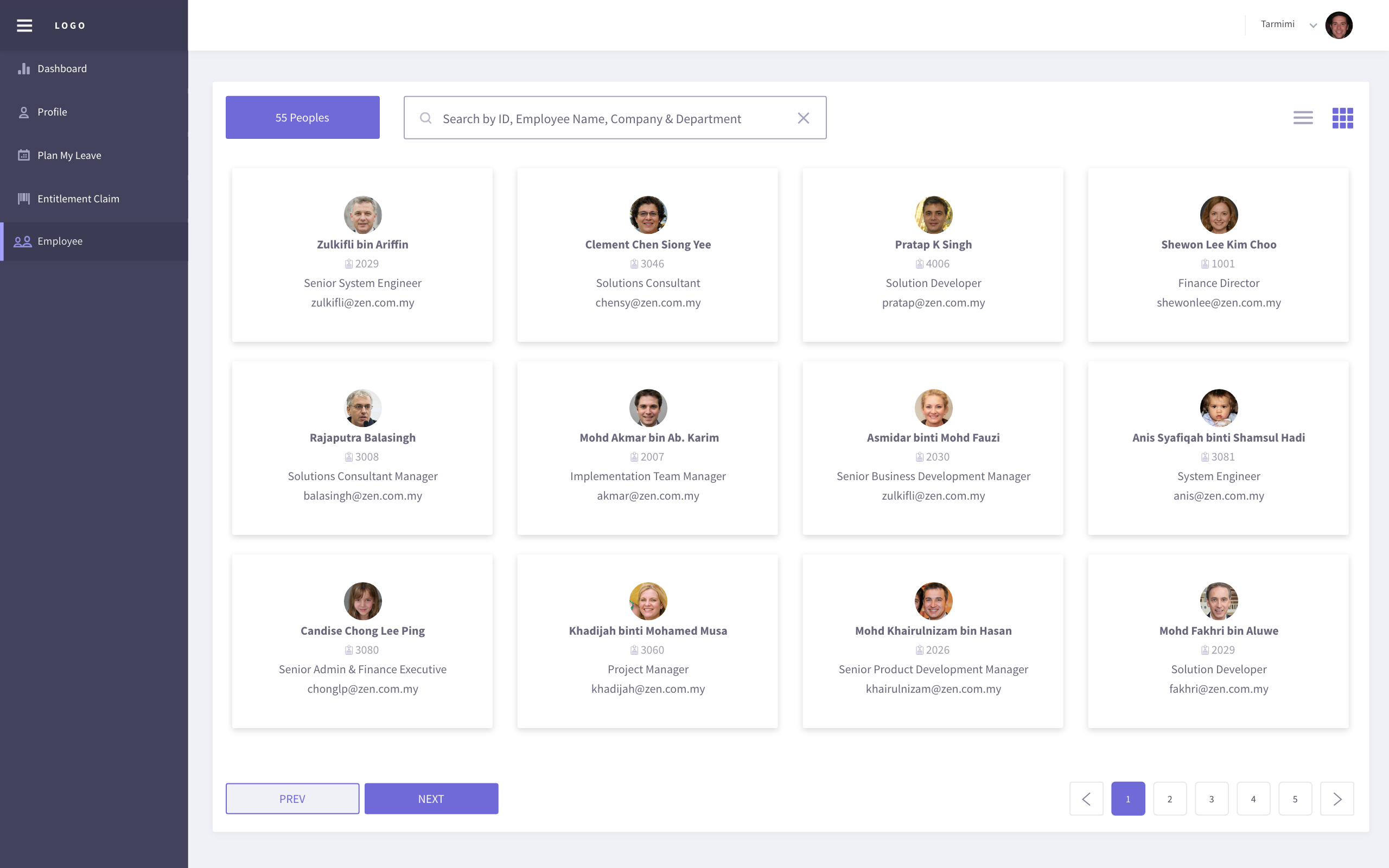 Employee directory (card view)